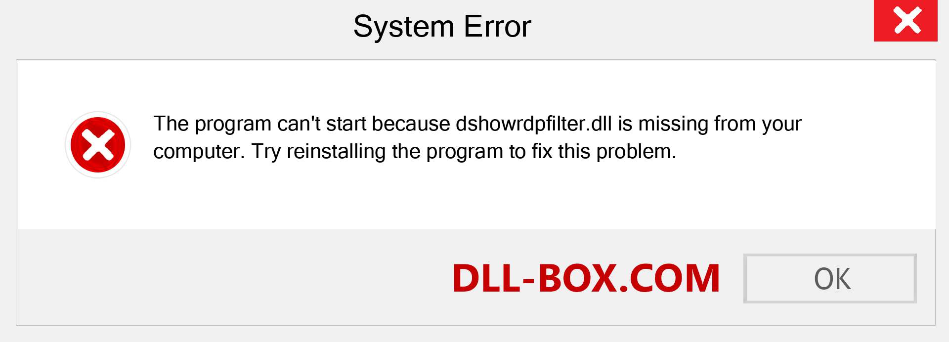  dshowrdpfilter.dll file is missing?. Download for Windows 7, 8, 10 - Fix  dshowrdpfilter dll Missing Error on Windows, photos, images